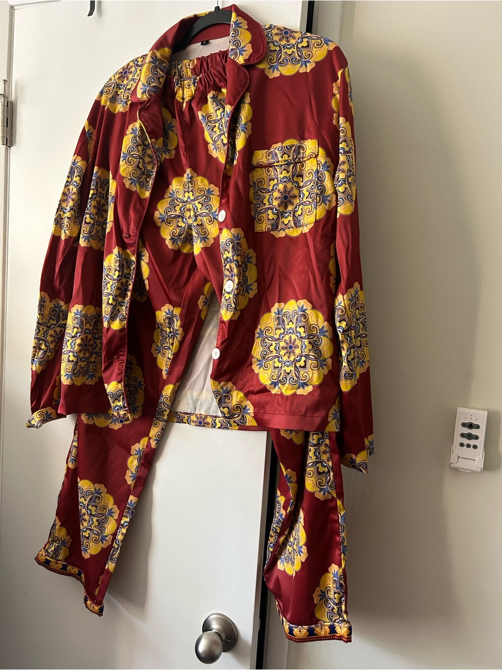 Ofuure Womens Red & Yellow Printed Pajama Trouser Set - Small